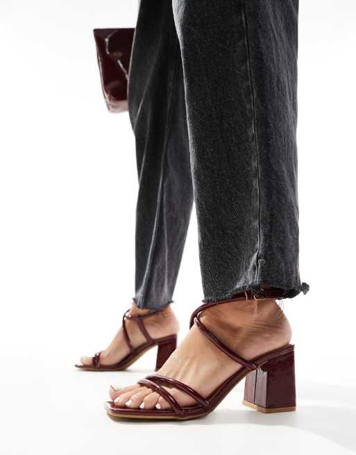 SEQWL mid block heel sandals in burgundy ASOS