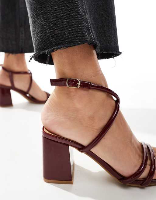 SEQWL mid block heel sandals in burgundy