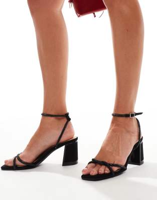 mid block heel sandals with embellished straps in black