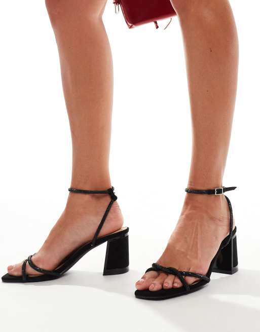 SEQWL mid block heel sandals with embellished straps in black