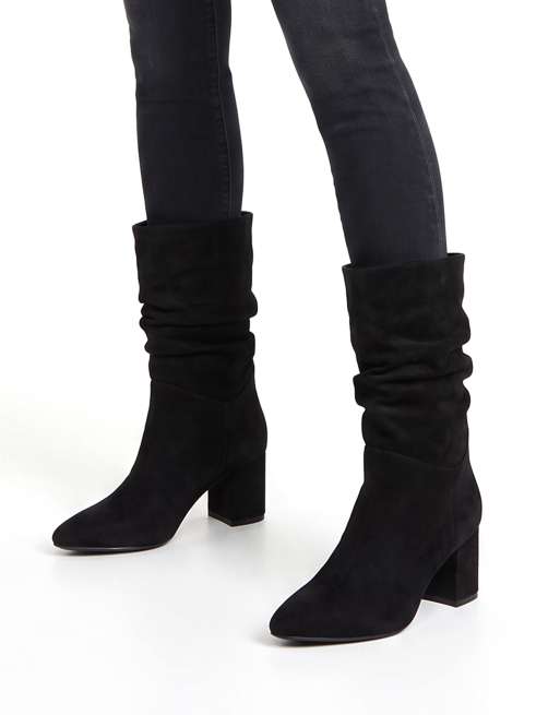 SEQWL Mid-boot slouch booties pointed toe with mid block heel in black, 3 of 5