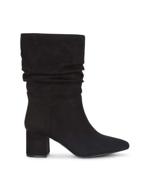 SEQWL Mid-boot slouch booties pointed toe with mid block heel in black, 5 of 5