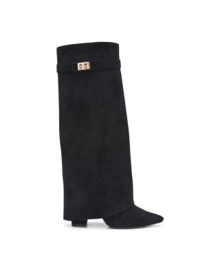 Seqwl Mid Heel Calf Boots With Metal Buckle And Zip Closure In Black