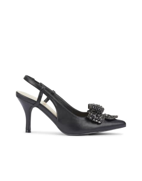 SEQWL Mid heel slingback shoes with bow detail in black - view 1