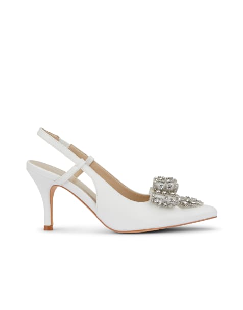 SEQWL Mid heel slingback shoes with bow detail in white - view 1