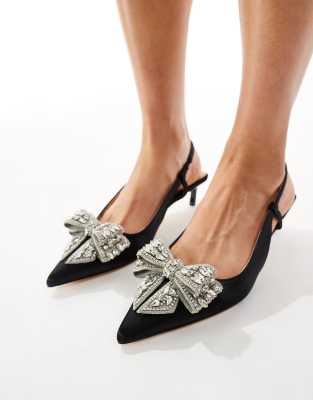 SEQWL - Milkybar - Chaussures en satin à talon avec naud à ornements - Noir