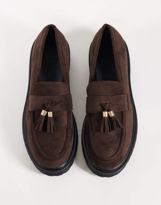 SEQWL - mocasines chunky con borlas de ante sintético en marrón chocolate, 4 de 4