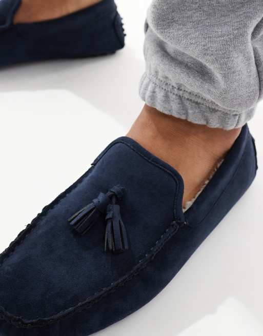 SEQWL - Mocassini blu navy con arricciature e interno in pelliccia, 3 di 4