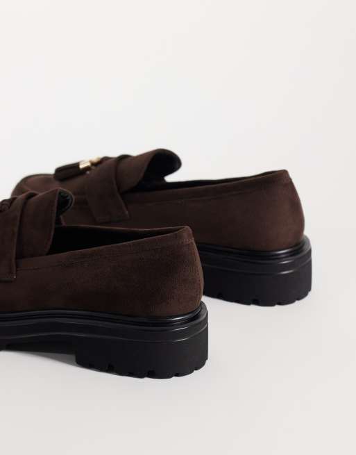 SEQWL mocassins à pampilles chunky en daim synthétique coupe large couleur chocolat, 4 de 4