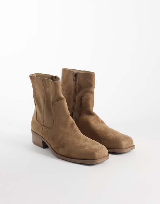 SEQWL Morty Western-Stiefel aus Kunstwildleder mit eckiger Zehenpartie in Sand, 3 von 4