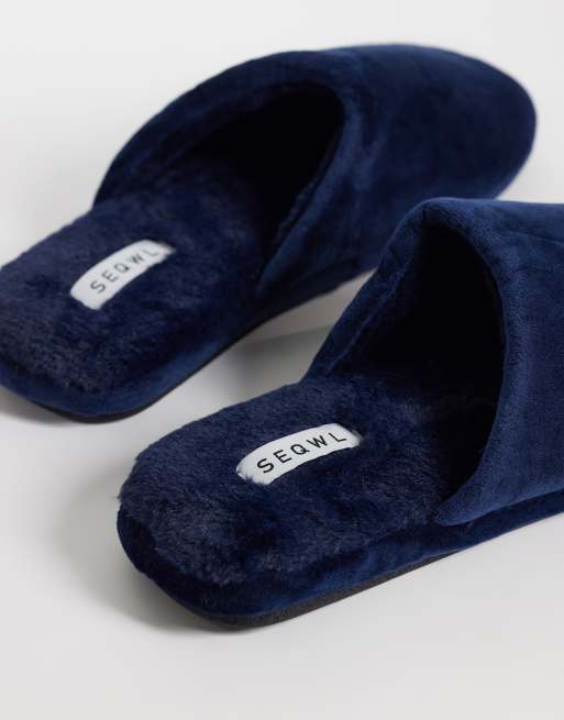 SEQWL - Mslip - Chaussons doublés en fausse fourrure - Bleu marine, 4 de 4