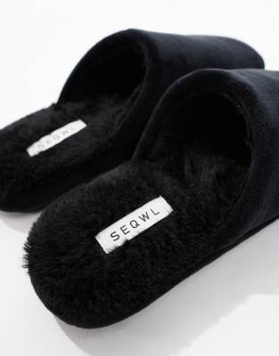 Seqwl Mslip Fur Lined Slippers In Black