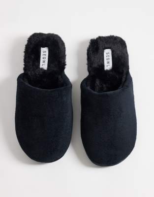 Seqwl Mslip Fur Lined Slippers In Black