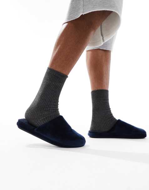 SEQWL - Mslip - Marineblå hjemmesko med imiteret pelsfor - view 1