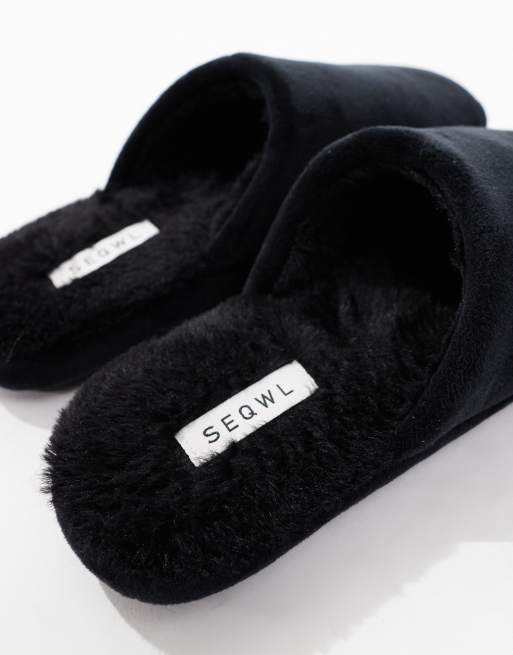 SEQWL - Mslip - Pantofole nere foderate in pelliccia, 2 di 4