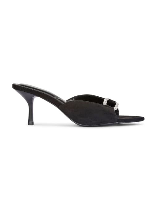 SEQWL Mule heels slip on sandals rhinestone embellished buckle in black, 3 of 5