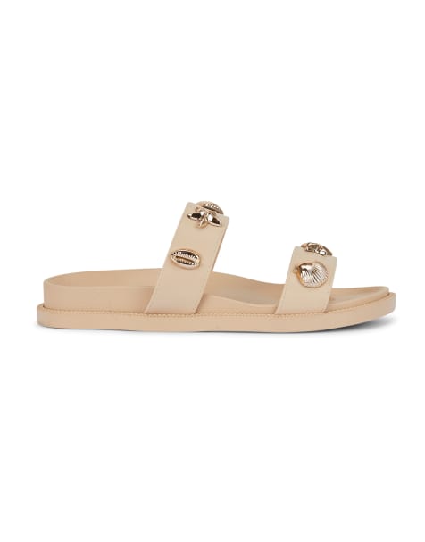 SEQWL Mule sandals double strap slides with embellishments in beige - view 1