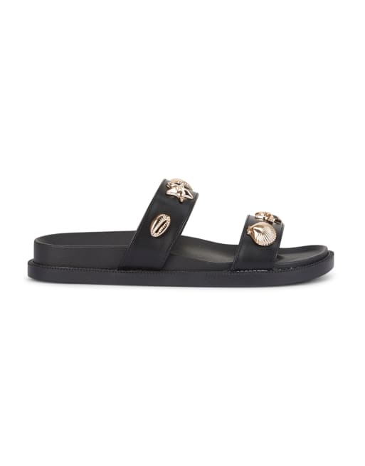 SEQWL Mule sandals double strap slides with embellishments in black, 3 of 5