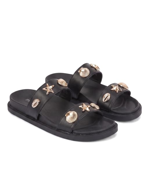 SEQWL Mule sandals double strap slides with embellishments in black, 5 of 5