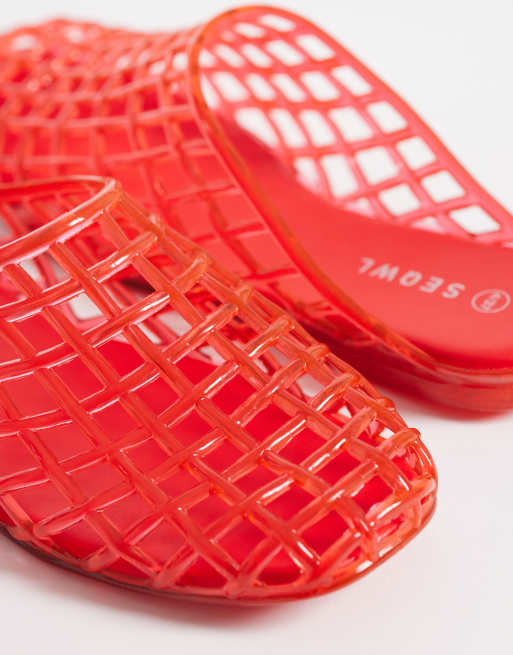 SEQWL - Mules effet cage en plastique souple - Rouge, 3 de 4