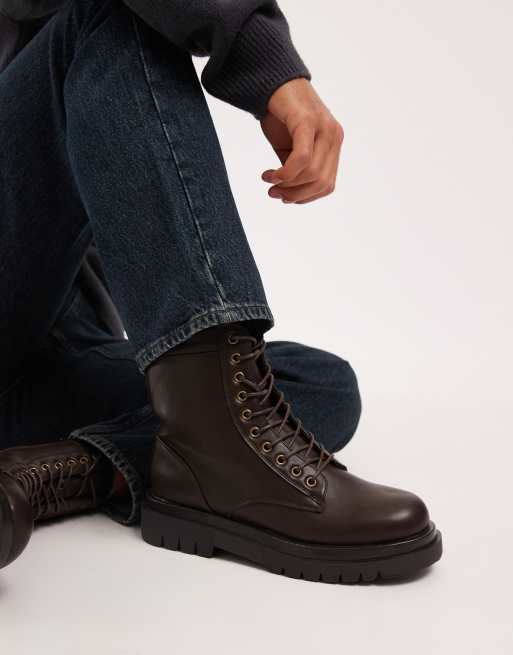 SEQWL Mvega tall lace up boots in vintage brown