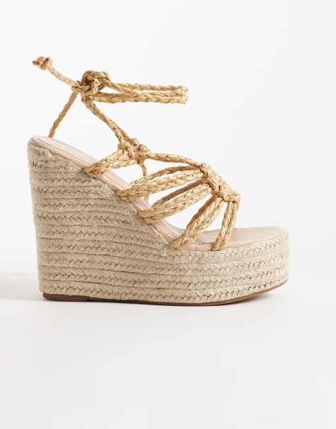 SEQWL – Naturfärgade, höga espadriller med kilklackar och remmar - view 1