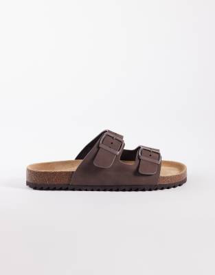 Seqwl Olsen Double Buckle Flat Sandals In Brown