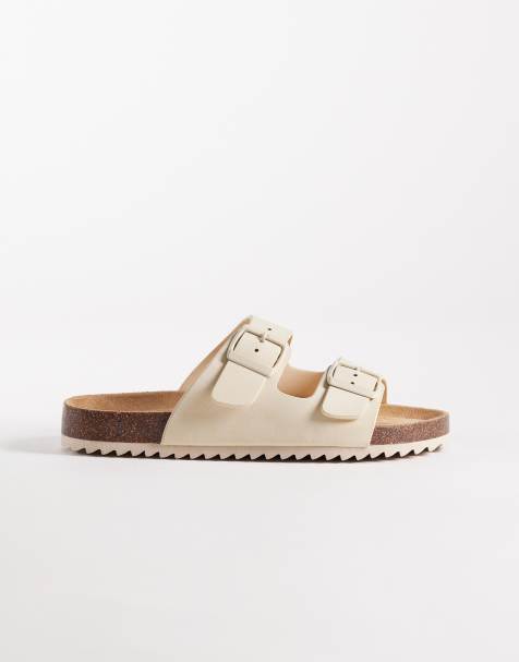 SEQWL Olsen double buckle flat sandals in cream - view 1