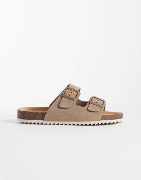 SEQWL Olsen Wide Fit double buckle flat sandals in taupe - view 1