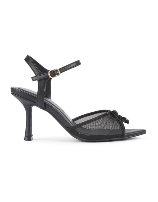 SEQWL Open toe high heel sandals with buckle strap in black, 3 of 5