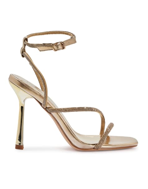 SEQWL Open toe high stiletto heel sandals with buckle strap in gold - view 1