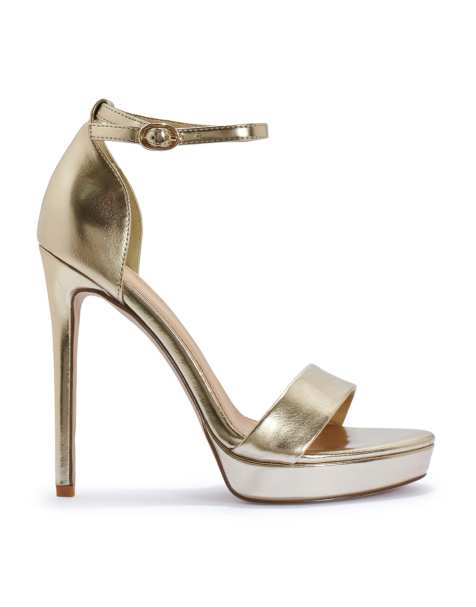 SEQWL Open toe high stiletto heel sandals with buckle strap in gold - view 1