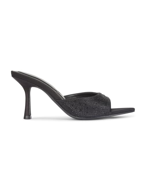 SEQWL Open toe slip-on high heel mule sandals in black, 3 of 5