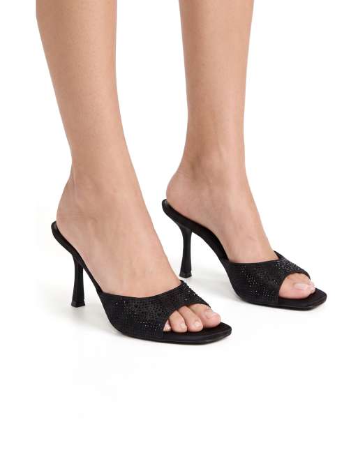 SEQWL Open toe slip-on high heel mule sandals in black, 4 of 5