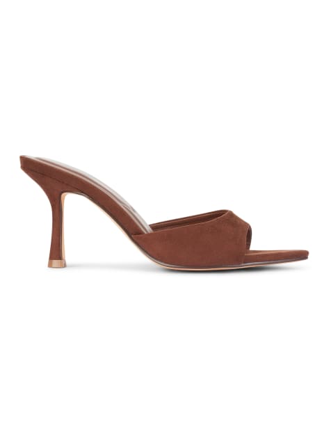 SEQWL Open toe slip-on high heel mule sandals in chocolate - view 1
