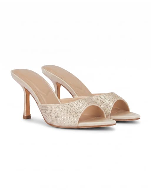 SEQWL Open toe slip-on high heel mule sandals in gold, 5 of 5