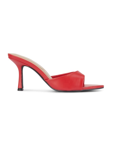 SEQWL Open toe slip-on high heel mule sandals in red - view 1