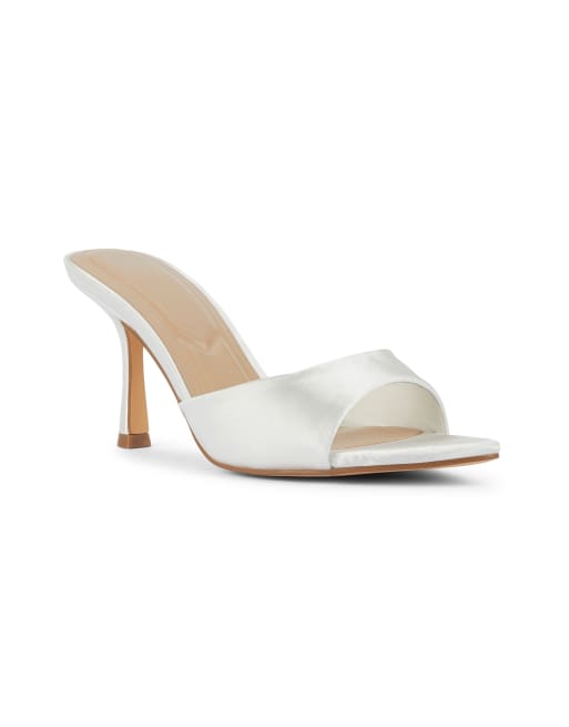 SEQWL Open toe slip-on high heel mule sandals in white, 3 of 5