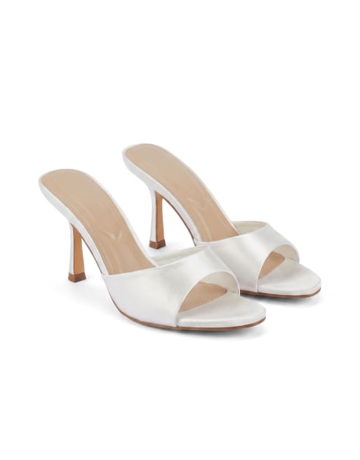 SEQWL Open toe slip-on high heel mule sandals in white, 5 of 5