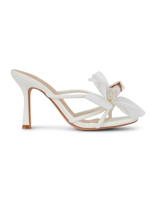 SEQWL Open toe slip-on high heel sandals in white, 3 of 5
