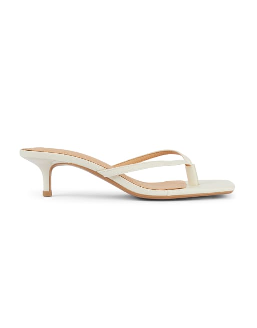 SEQWL Open toe slip-on kitten heel sandals in bone, 3 of 5