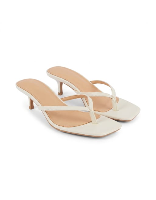SEQWL Open toe slip-on kitten heel sandals in bone, 5 of 5