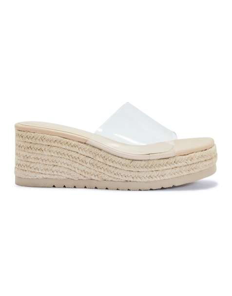 SEQWL Open toe slip-on wedge sandals in beige - view 1