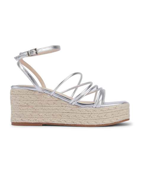 SEQWL Open toe wedge sandals summer casual slingback fastening in silver - view 1