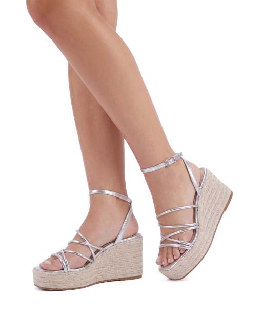 SEQWL Open toe wedge sandals summer casual slingback fastening in silver, 4 of 5
