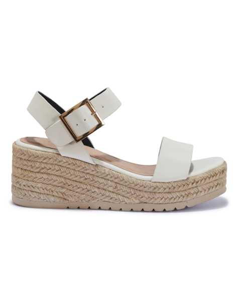 SEQWL Open toe wedge sandals with buckle strap in white - view 1