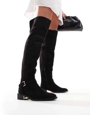 over the knee flat boots with tassel in black