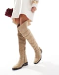 [SEQWL] SEQWL over the knee flat boots with tassel in taupe-Neutral 36 Taupe