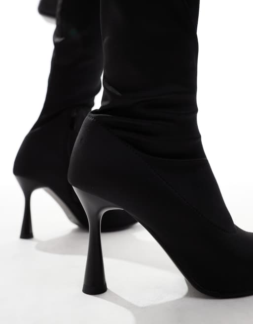 SEQWL over the knee heeled sock boots in black 