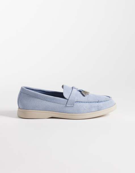 SEQWL Panther tassel trim faux suede loafers in blue - view 1
